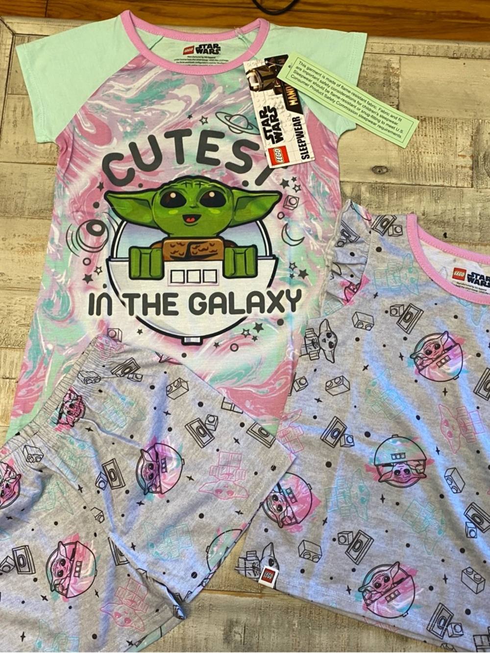 Lego Star Wars Girl's Pajama Set - Pink/Mint & Gray 3 PC Set Summer PJ’s 4T